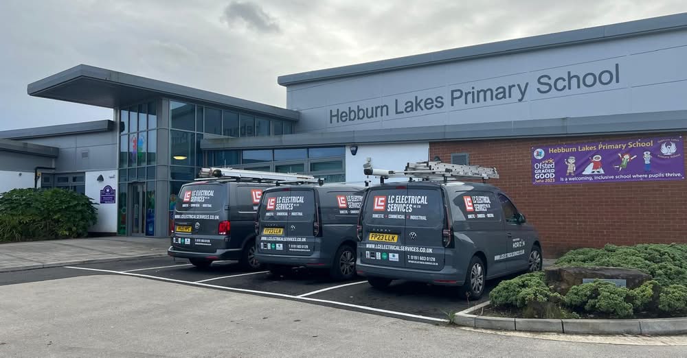 LC Electrical Services fleet on site at Hebburn Lakes Primary School